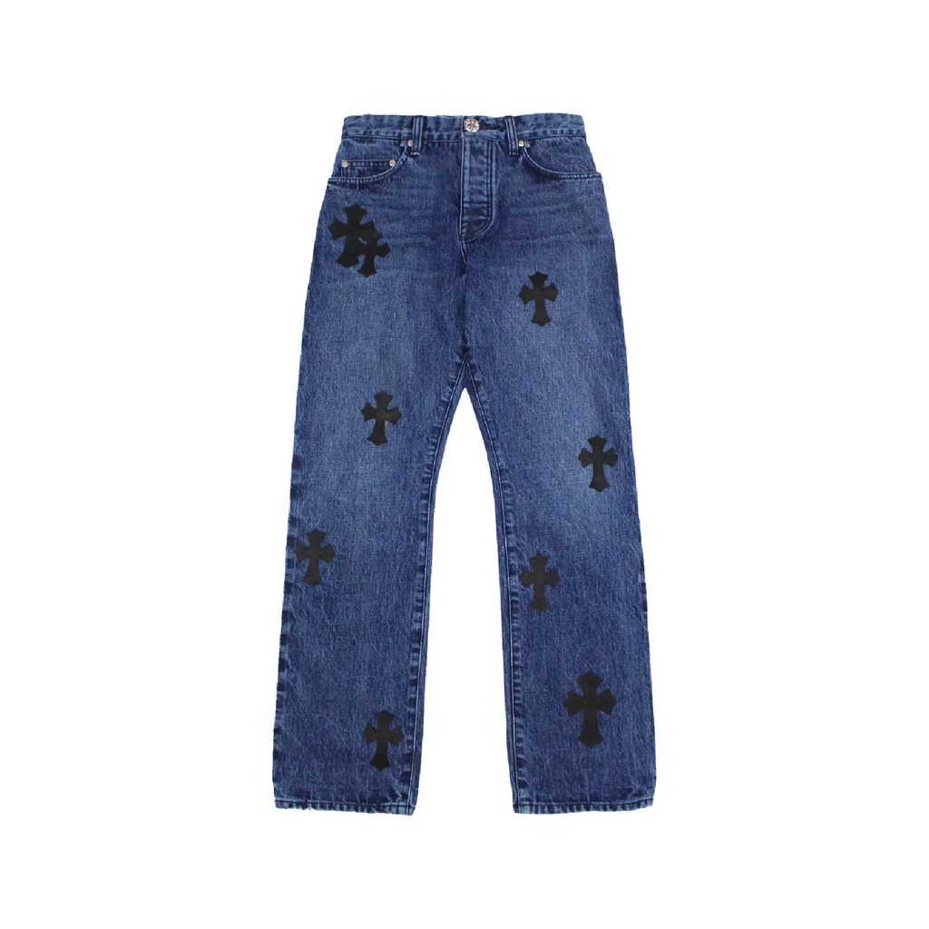 Chrome Hearts Cross Leather Patches Jeans
