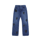 Chrome Hearts Cross Leather Patches Jeans