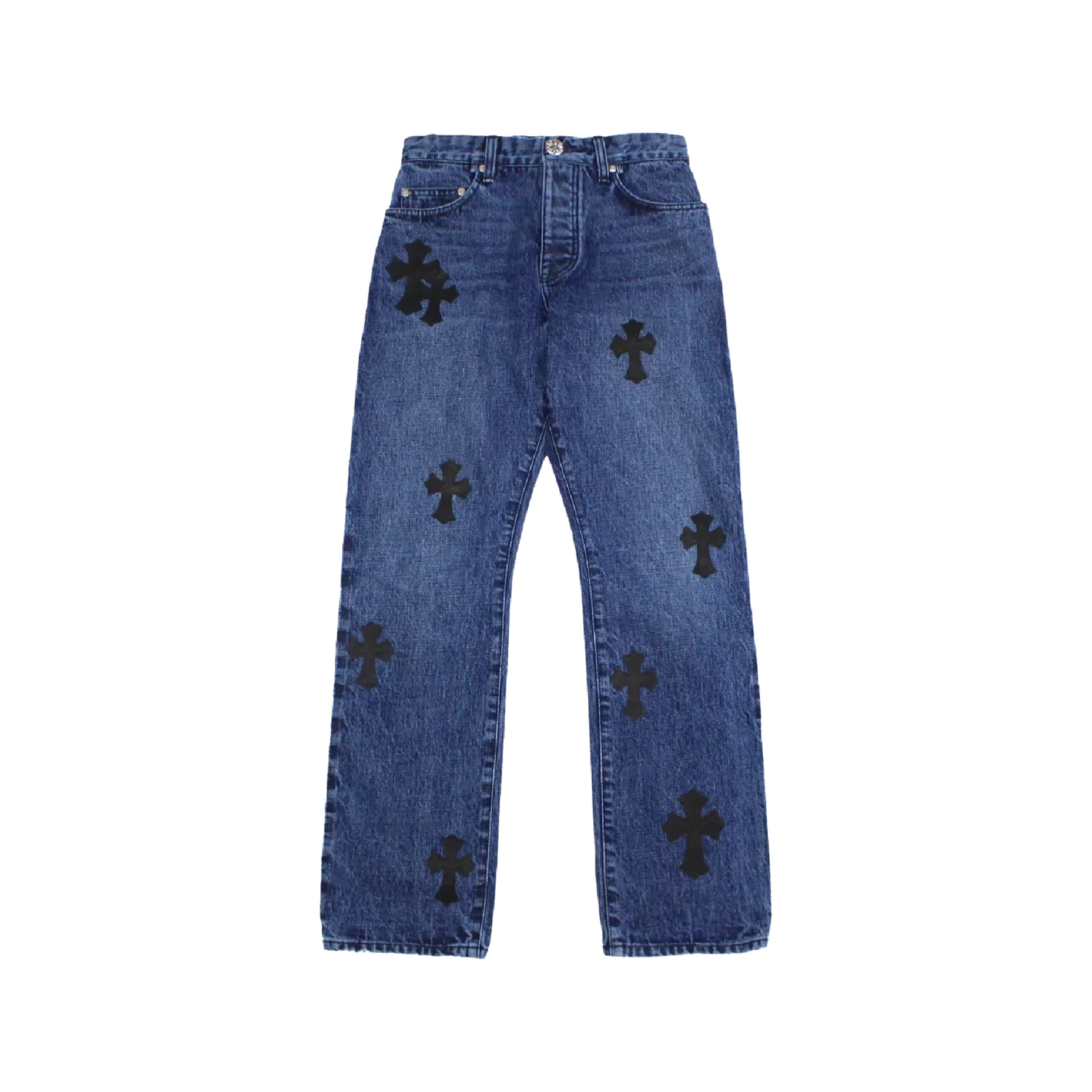Chrome Hearts Cross Leather Patches Jeans