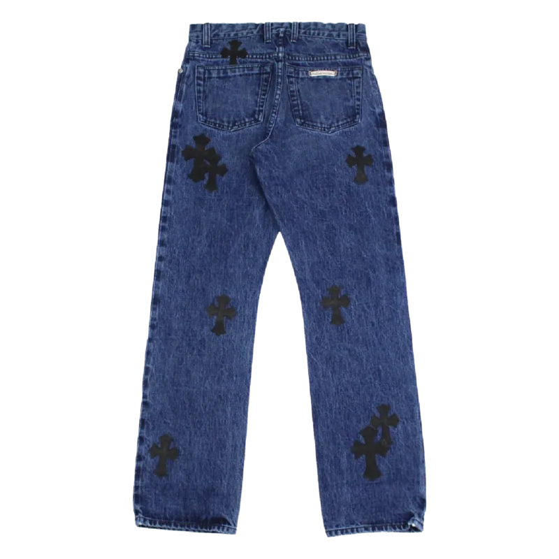 Chrome Hearts Cross Leather Patches Jeans