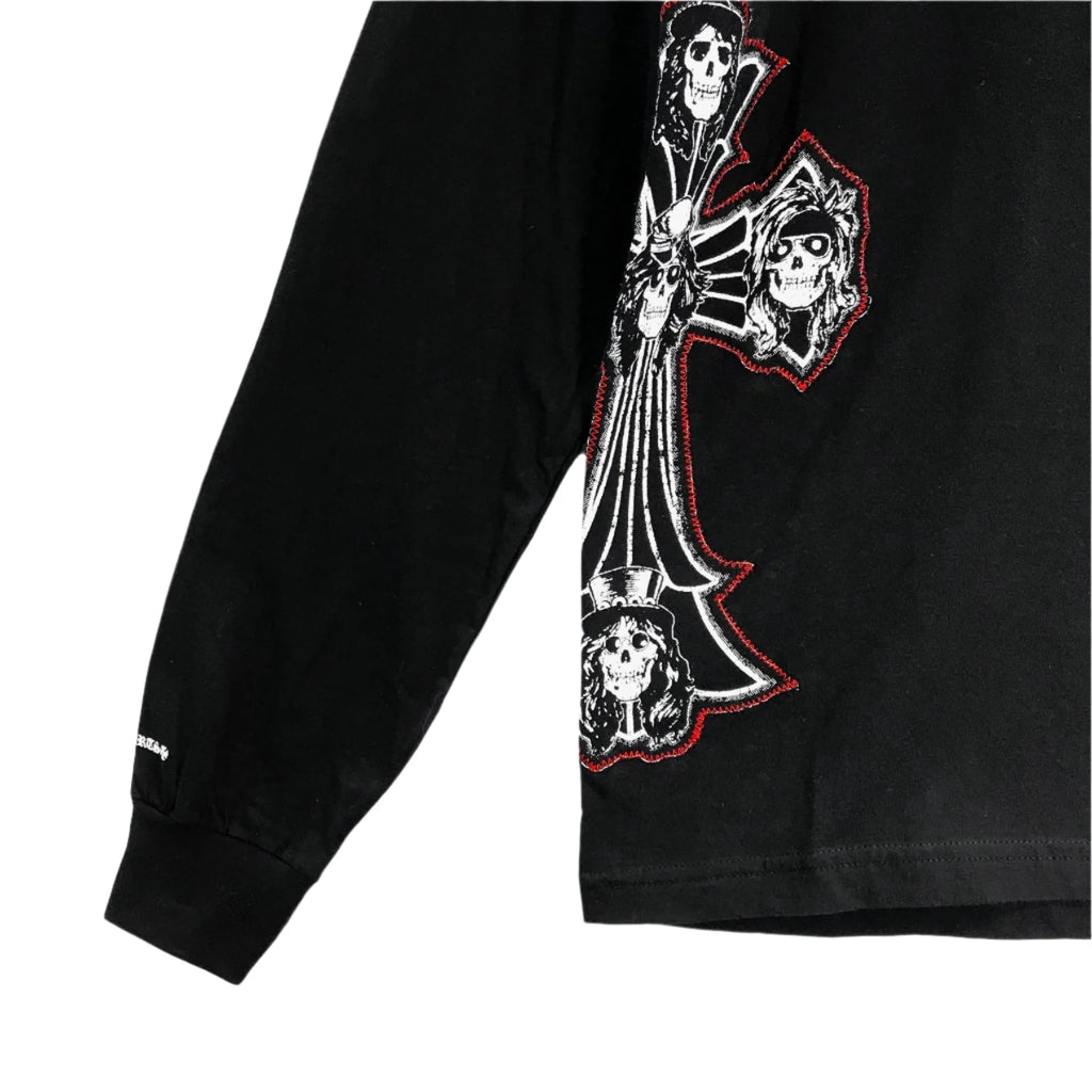 Gun N' Roses Black Cross Embroidered Logo Long Sleeve Tee