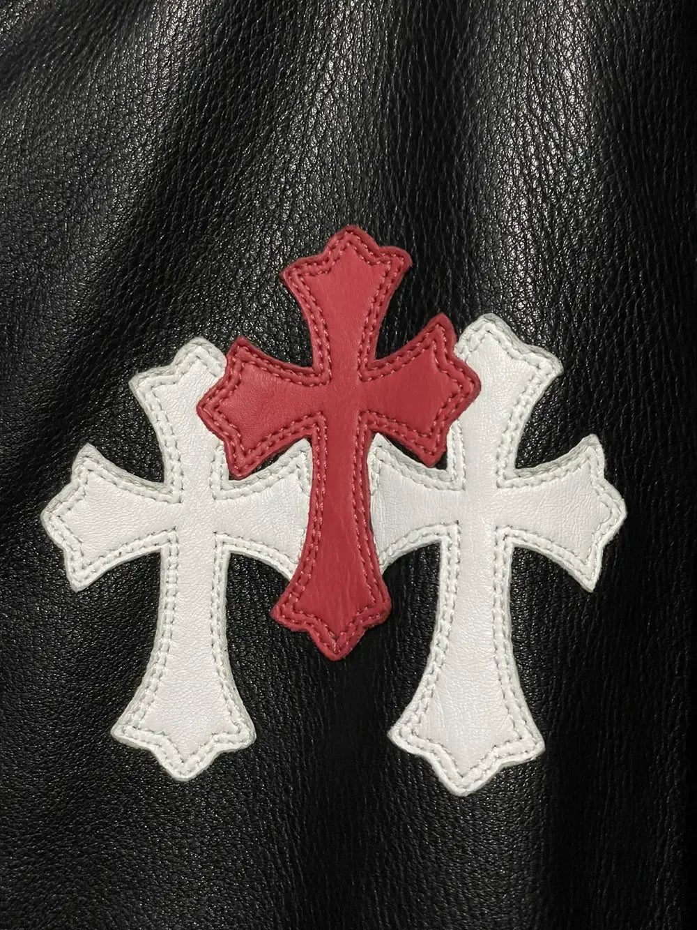Matty Boy Cemetery Hand-Painted Cross Patch Leather Jacket