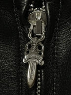 Matty Boy Cemetery Hand-Painted Cross Patch Leather Jacket
