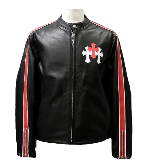 Matty Boy Cemetery Hand-Painted Cross Patch Leather Jacket