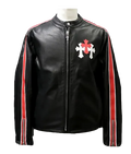 Matty Boy Cemetery Hand-Painted Cross Patch Leather Jacket