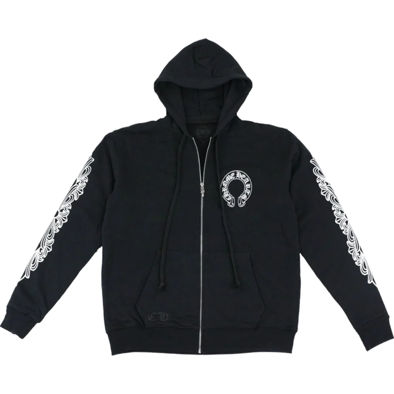 Chrome Hearts CH Horseshoe Floral Cross Zip-Up Hoodie
