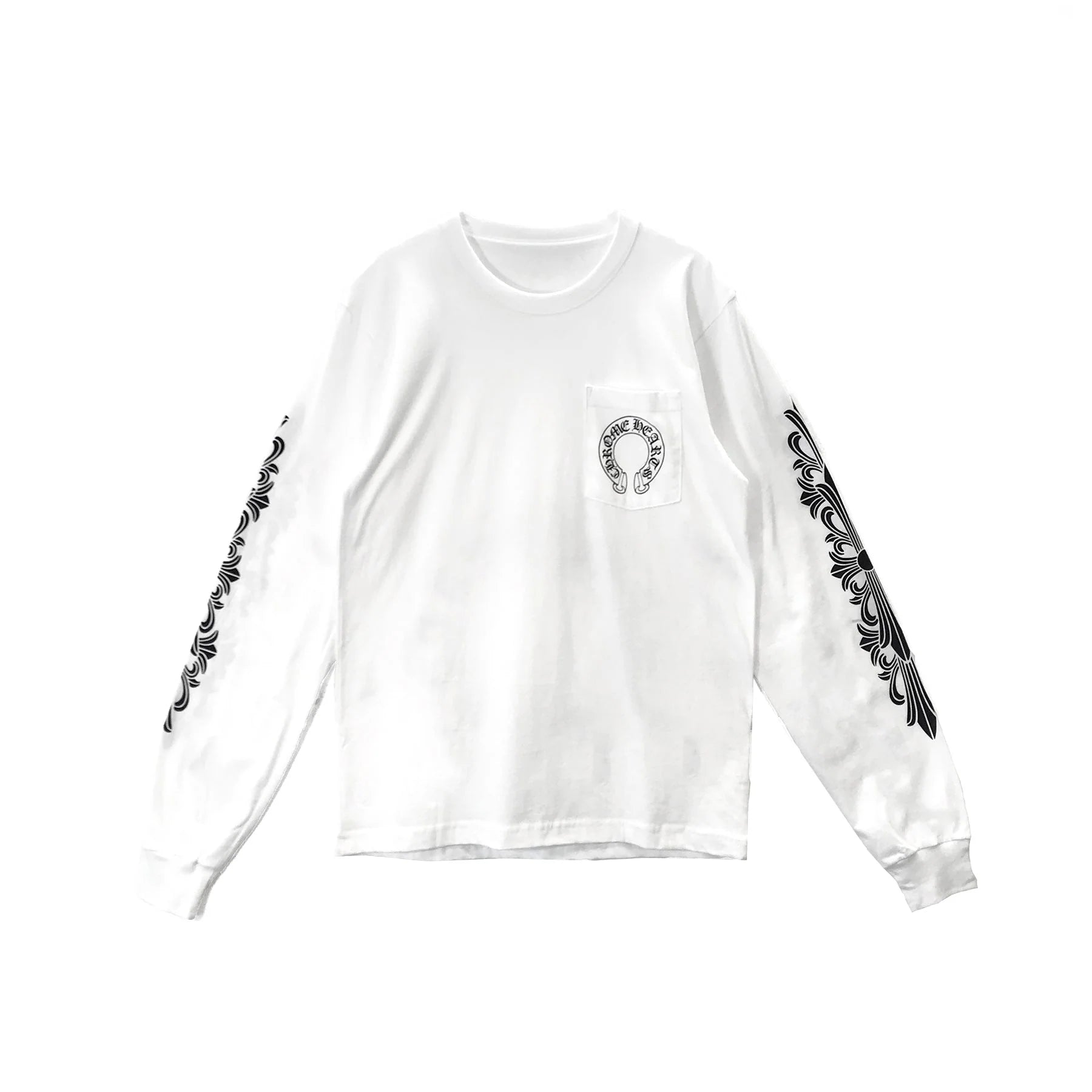 Horseshoe Logo Long Sleeve Chrome Heart White Tee