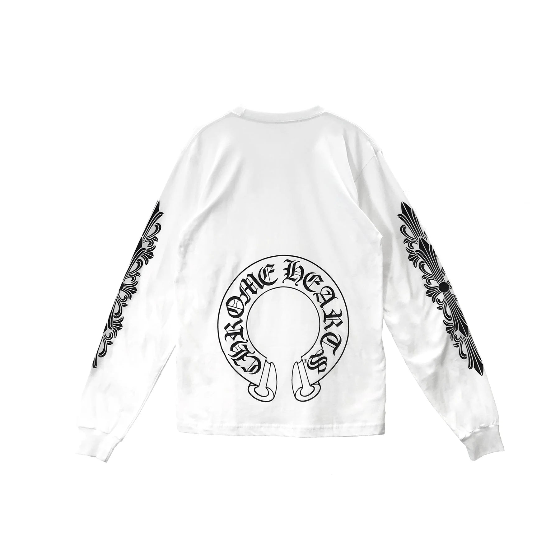 Horseshoe Logo Long Sleeve Chrome Heart White Tee