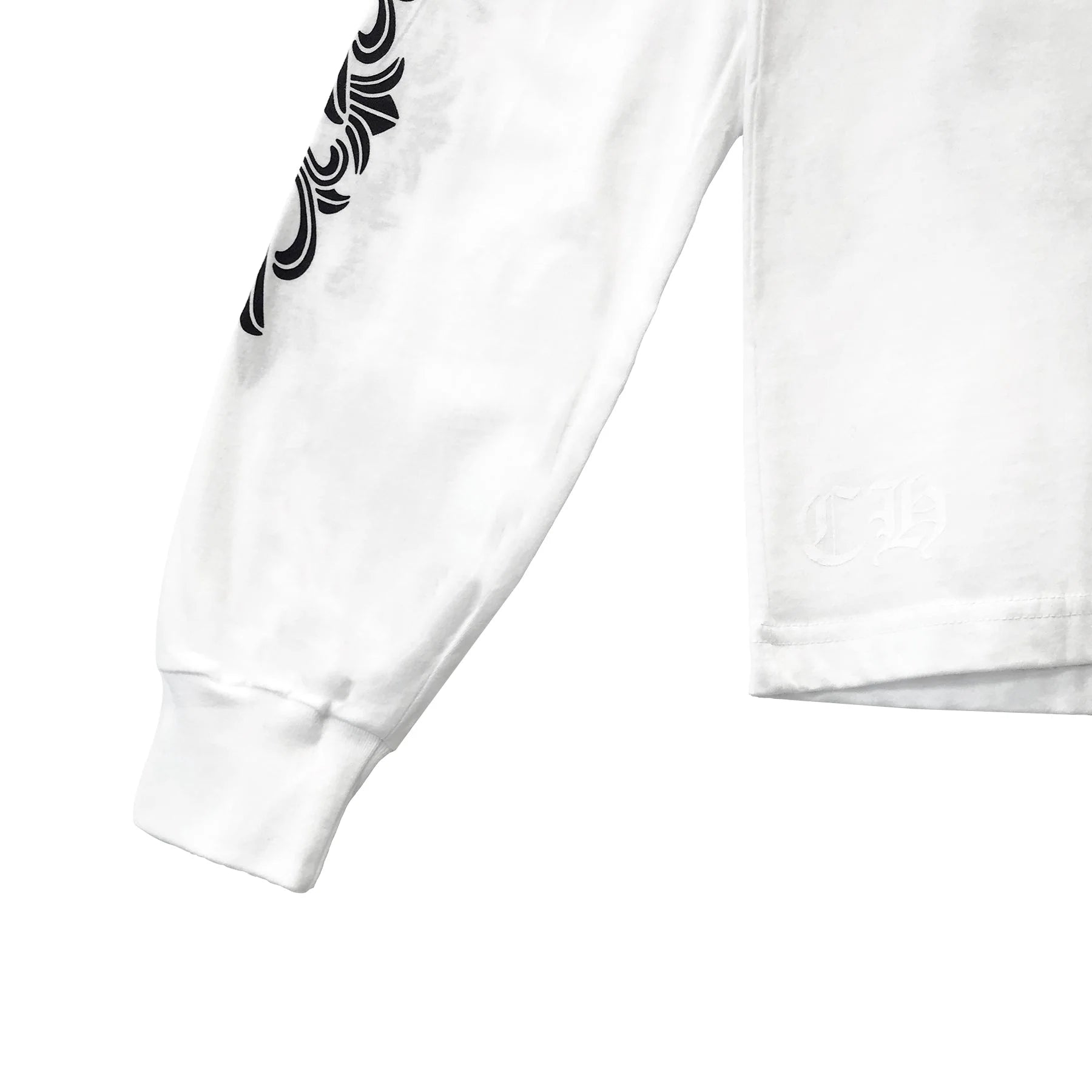 Horseshoe Logo Long Sleeve Chrome Heart White Tee