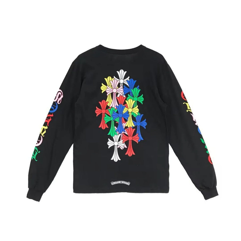 Multi Color Cross Logo Chrome Hearts Black Long Sleeves Tee