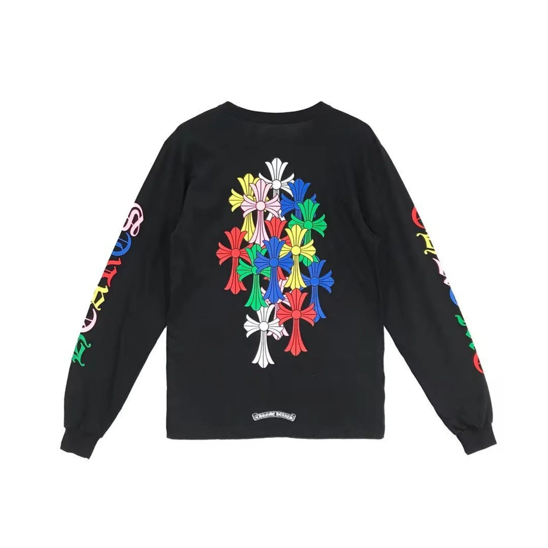 Multi Color Cross Logo Chrome Hearts Black Long Sleeves Tee