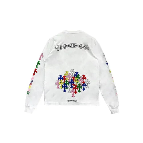 Multi Color Cross Logo Scroll Chrome Hearts Tee White