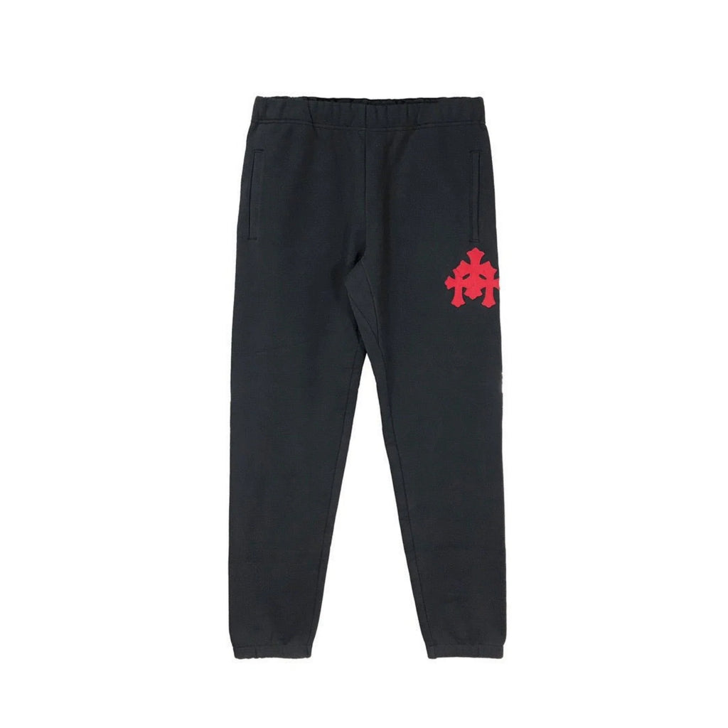 Triple Red Leather Cross Patch Sweatpants Black