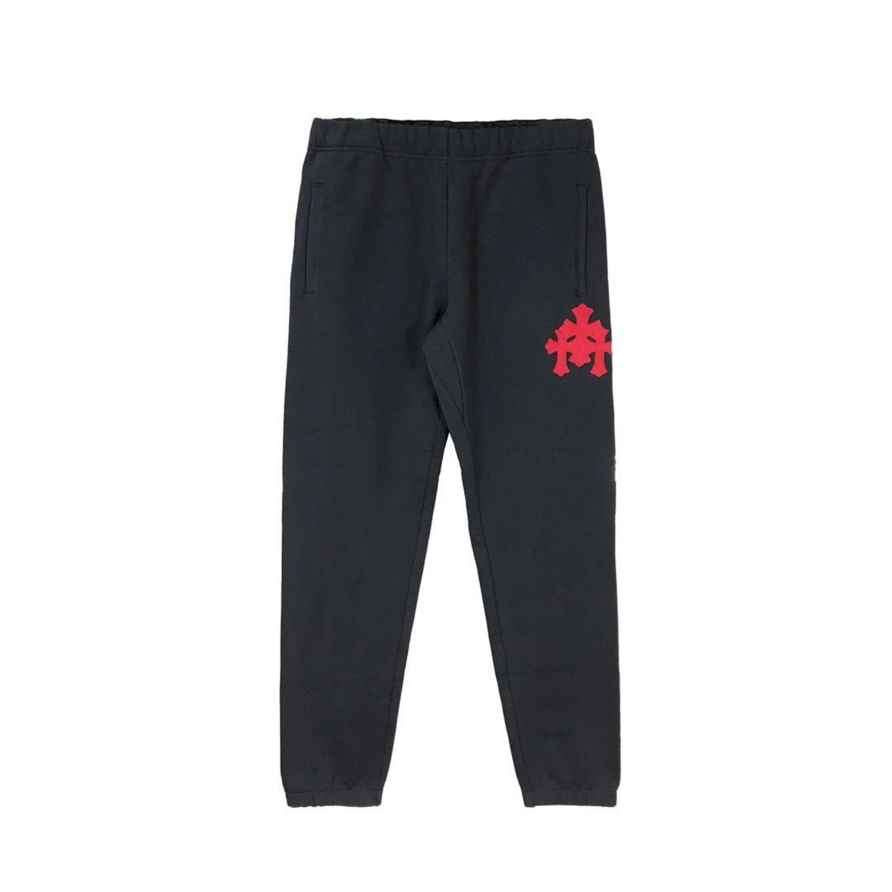 Triple Red Leather Cross Patch Sweatpants Black
