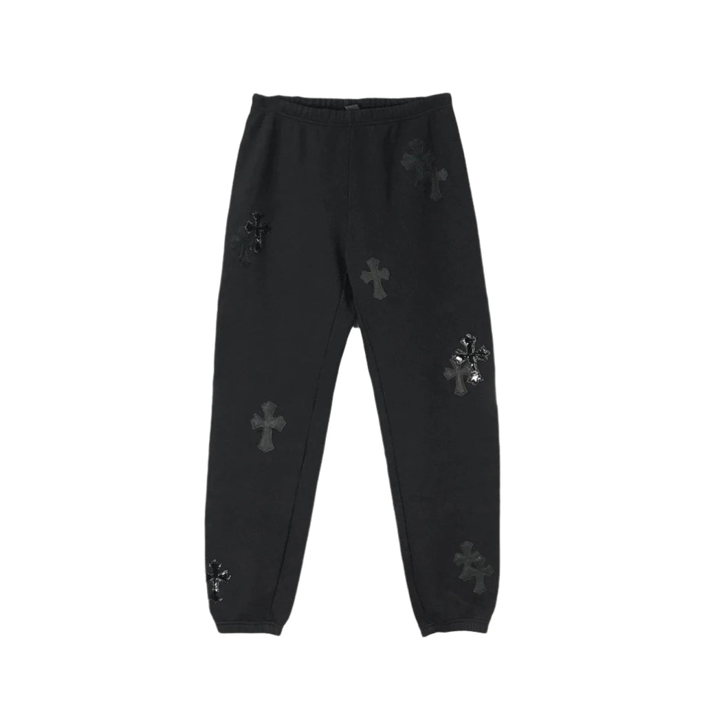 Patent Leather Cross Chrome Hearts Sweatpants Black