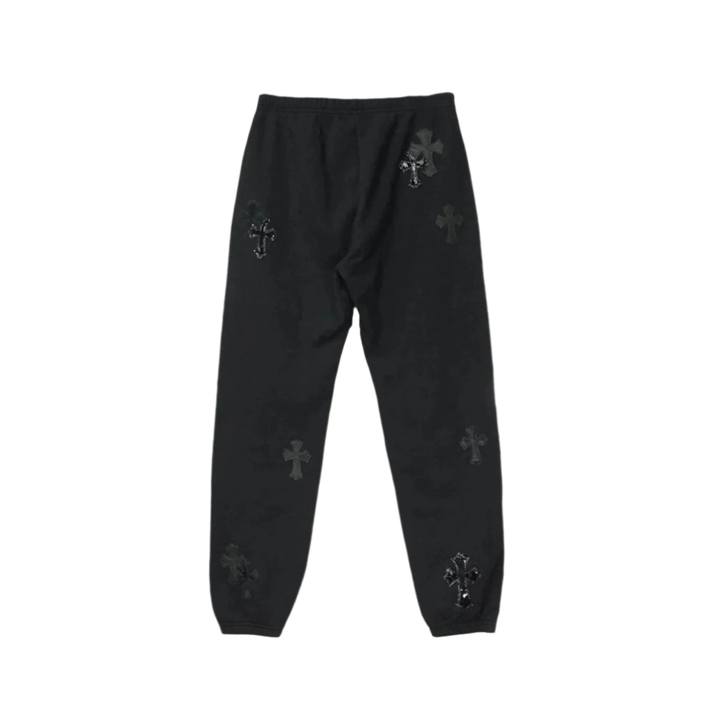 Patent Leather Cross Chrome Hearts Sweatpants Black