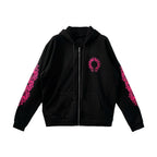 Chrome Hearts Pink Horseshoe Floral Sleeve Zip Up Hoodie