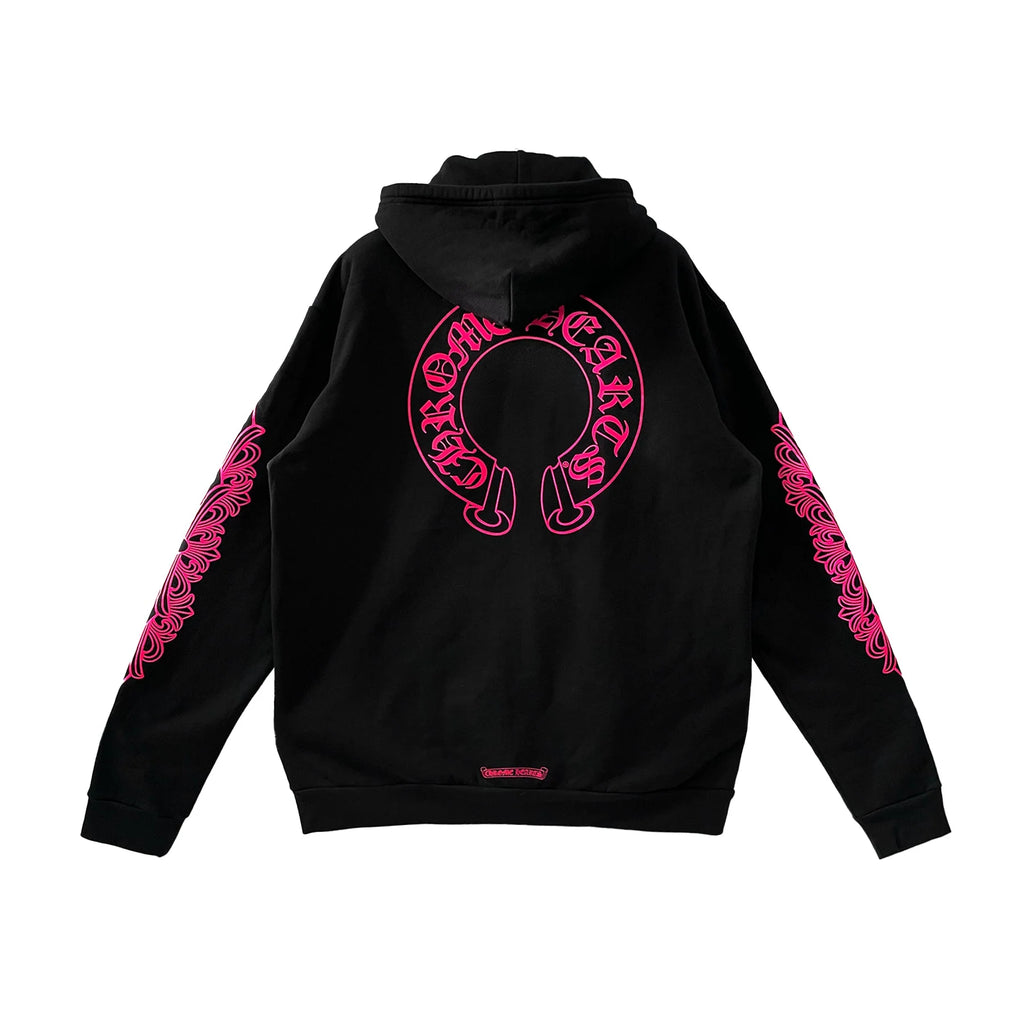 Chrome Hearts Pink Horseshoe Floral Sleeve Zip Up Hoodie