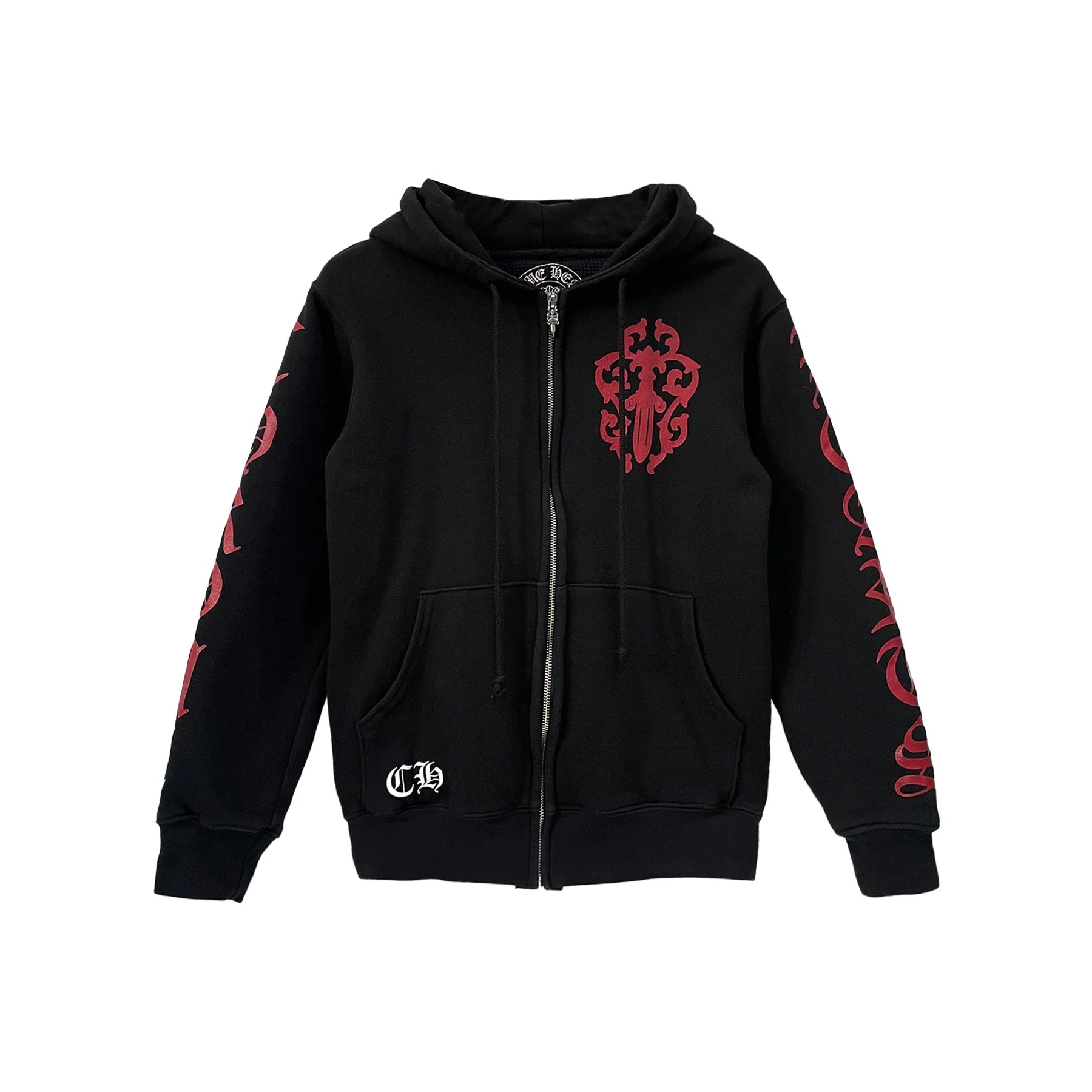 Red Dagger Logo Chrome Hearts Zip Up Hoodie Black