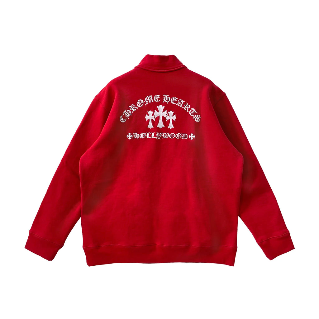 Red Hollywood Cross Logo Half Zip Sweatshirt