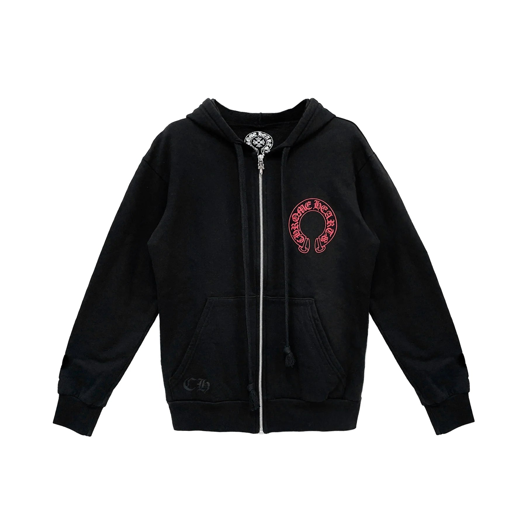 Black Chrome Hoodie With Red Cross