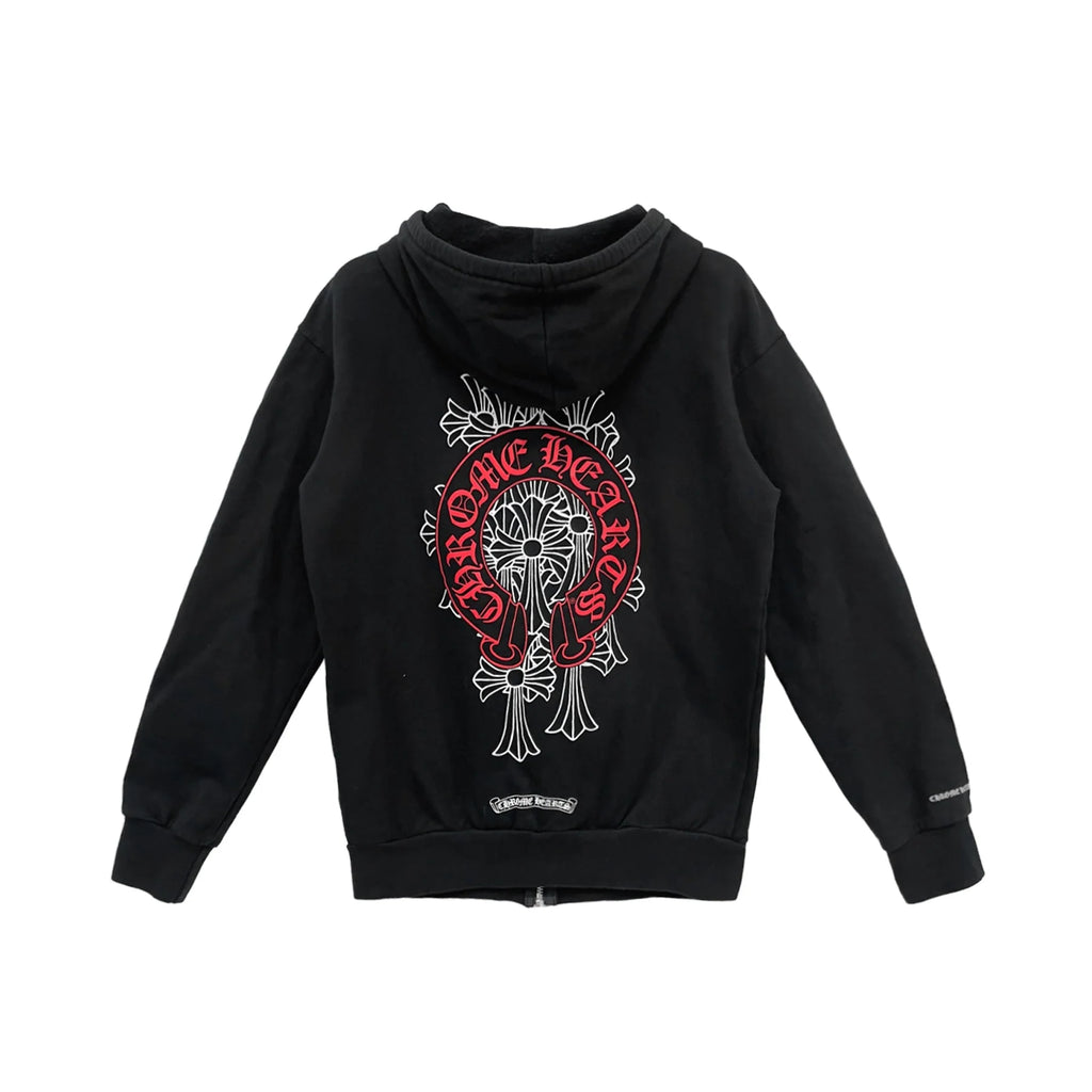 Black Chrome Hoodie With Red Cross