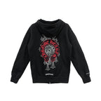 Black Chrome Hoodie With Red Cross
