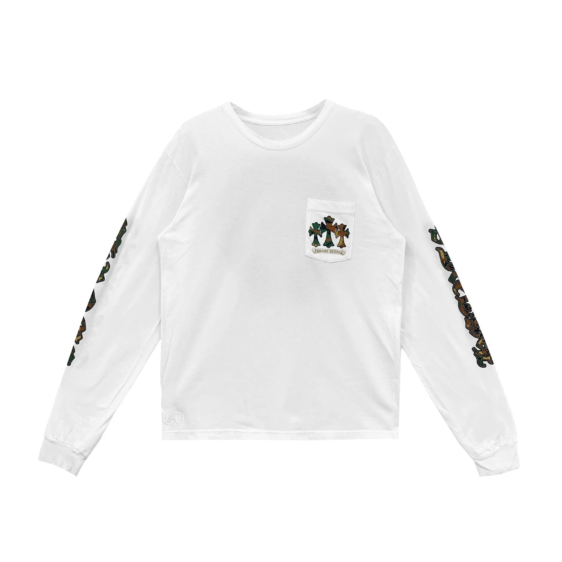 Camo Triple Cross Horseshoe Long Sleeve White Tee