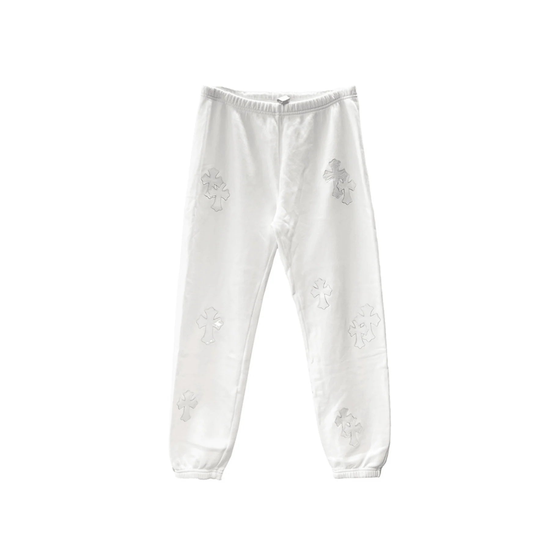 White Leather Cross Chrome Hearts Sweatpants
