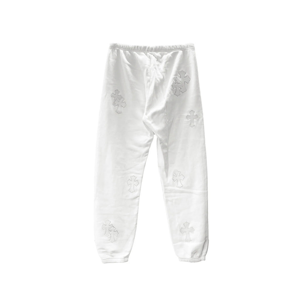 White Leather Cross Chrome Hearts Sweatpants
