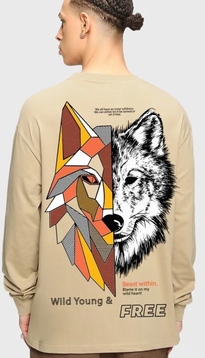 Brown beast within graphic printed oversized Full Sleeve TShirt